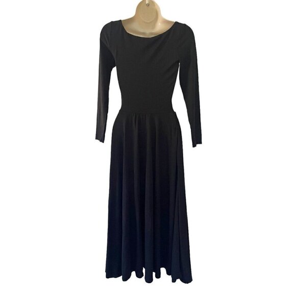 Reformation Jeans Women's Sz XS Black Flowy Long Sleeve Scoop Neck Midi Dress - Picture 4 of 7